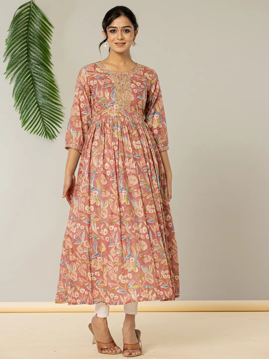 Yufta Pink Pure Cotton Sequins_Work Dress - Distacart