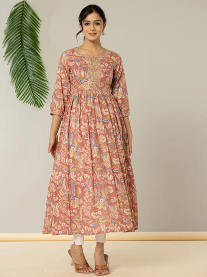 Yufta Pink Pure Cotton Sequins_Work Dress - Distacart