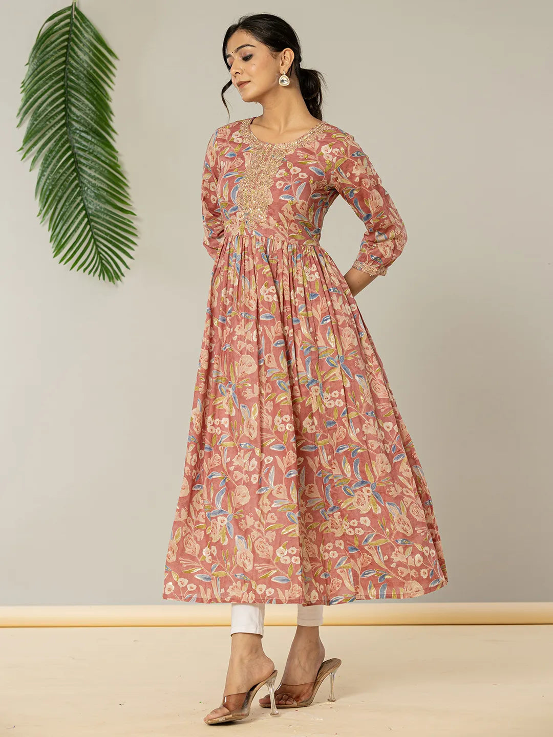 Yufta Pink Pure Cotton Sequins_Work Dress - Distacart