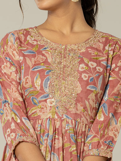 Yufta Pink Pure Cotton Sequins_Work Dress - Distacart
