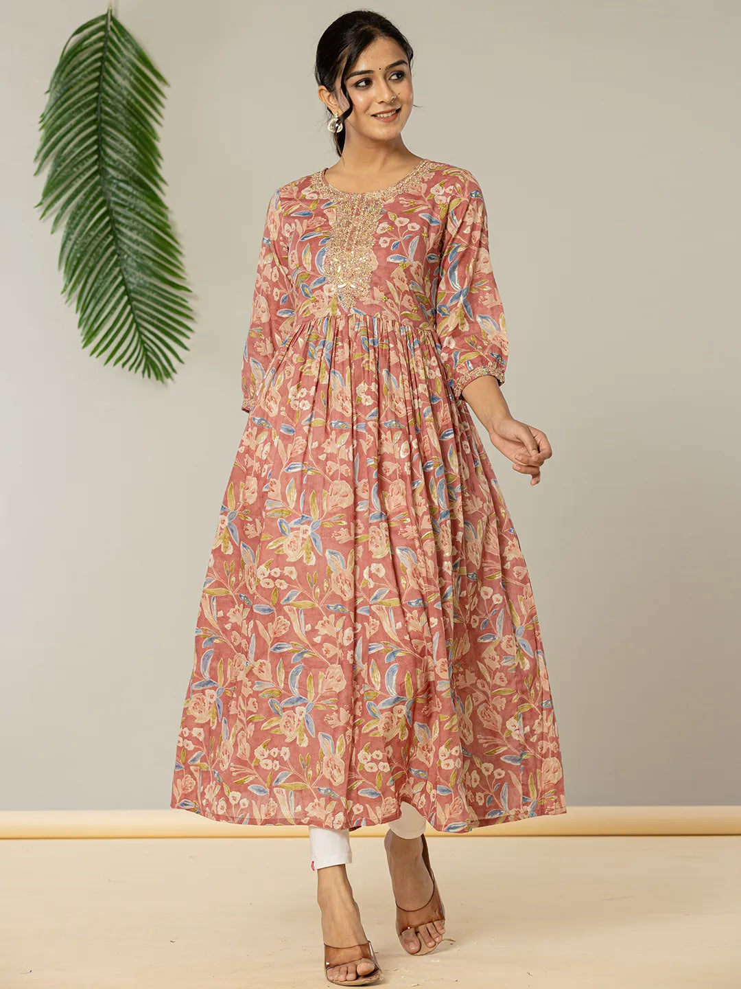 Yufta Pink Pure Cotton Sequins_Work Dress - Distacart