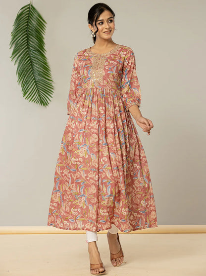 Yufta Pink Pure Cotton Sequins_Work Dress - Distacart