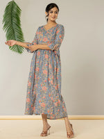 Thumbnail for Yufta Blue Pure Cotton Beads And Stones Gathers Angrakha Dress - Distacart