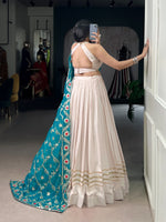 Thumbnail for Lorenvalley Fashion Offwhite Pure Rayon Lace Touch Up Lehenga Choli with Dupatta