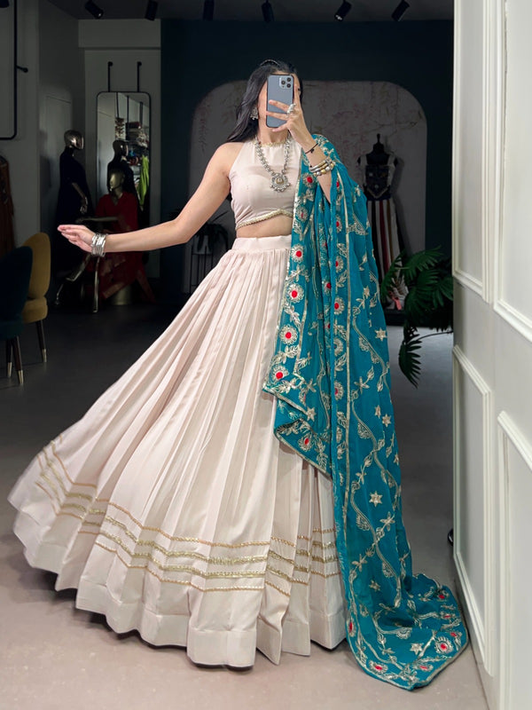 Lorenvalley Fashion Offwhite Pure Rayon Lace Touch Up Lehenga Choli with Dupatta