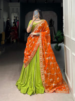 Thumbnail for Lorenvalley Fashion Parotgreen Pure Rayon Lace Touch Up Lehenga Choli with Dupatta