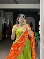Thumbnail for Lorenvalley Fashion Parotgreen Pure Rayon Lace Touch Up Lehenga Choli with Dupatta