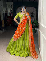 Thumbnail for Lorenvalley Fashion Parotgreen Pure Rayon Lace Touch Up Lehenga Choli with Dupatta