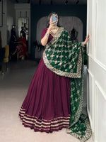 Thumbnail for Lorenvalley Fashion Wine Pure Rayon Lace Touch Up Lehenga Choli with Dupatta