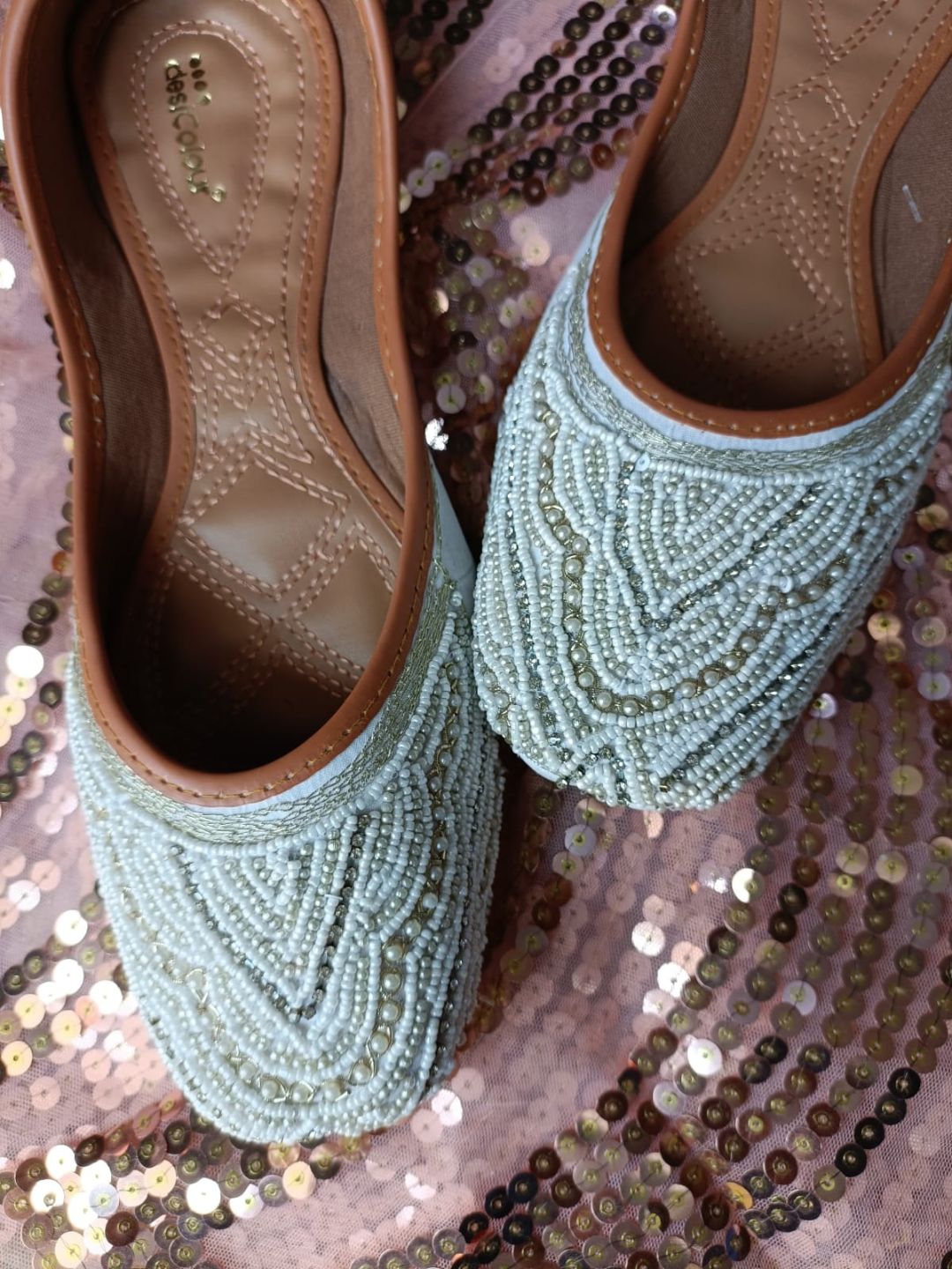 Desi Colour Women Indian Ethnic Footwear-White Silver Pearl - Distacart