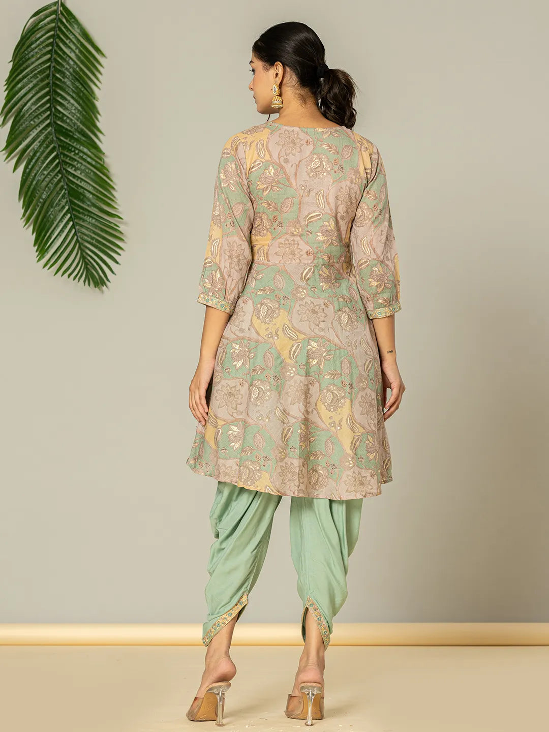 Yufta Green Cotton Embroidery A-Line Kurta Dupatta Set