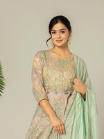 Thumbnail for Yufta Green Cotton Embroidery A-Line Kurta Dupatta Set