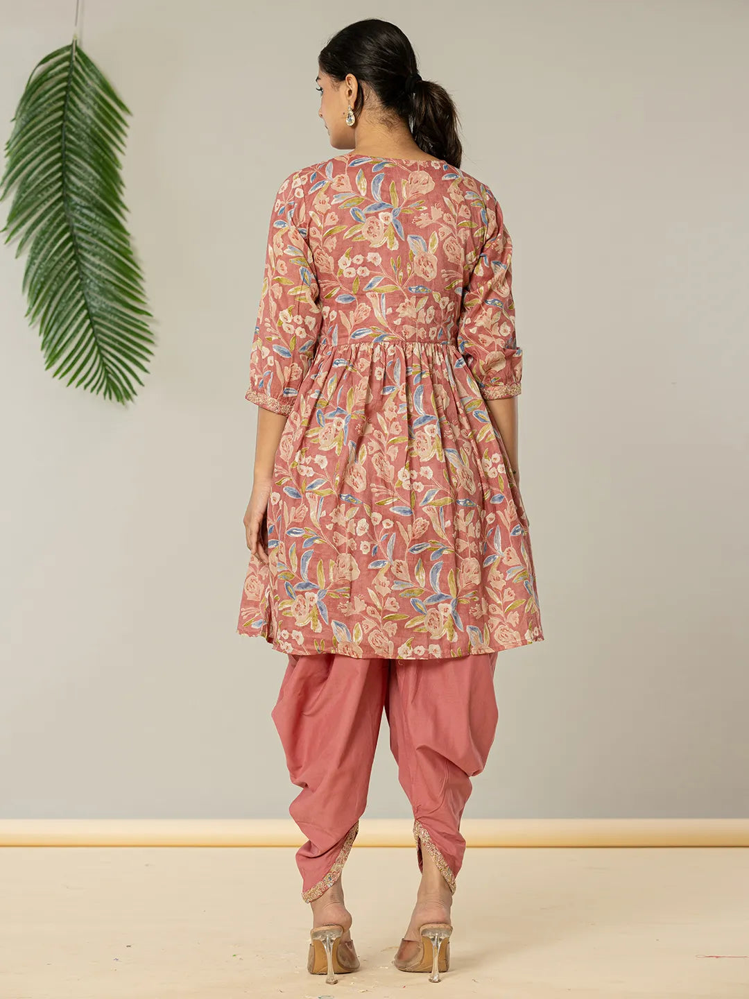 Yufta Pink Cotton Embroidery A-Line Kurta Dupatta Set