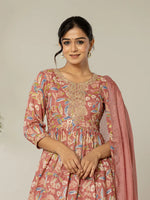 Thumbnail for Yufta Pink Cotton Embroidery A-Line Kurta Dupatta Set