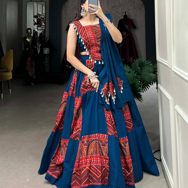 Lorenvalley Pure Cotton Plain And Printed With Foil Work Lehenga Choli with Dupatta - Distacart