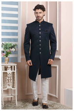 Thumbnail for Raivat Ethnic Jacquard Silk Thread Work Indo Western In Blue Colour - Distacart