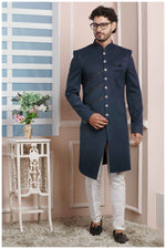 Thumbnail for Raivat Ethnic Jacquard Silk Thread Work Indo Western In Blue Colour - Distacart