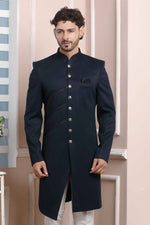 Thumbnail for Raivat Ethnic Jacquard Silk Thread Work Indo Western In Blue Colour - Distacart
