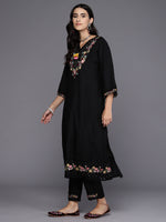 Thumbnail for Indo Era Black Embroidered A-Line Kurta Trousers With Dupatta Set - Distacart