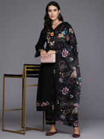 Thumbnail for Indo Era Black Embroidered A-Line Kurta Trousers With Dupatta Set - Distacart