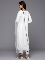 Thumbnail for Indo Era White Embroidered Straight Kurta Trousers With Dupatta Set - Distacart