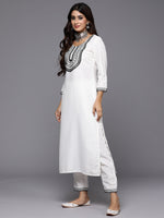 Thumbnail for Indo Era White Embroidered Straight Kurta Trousers With Dupatta Set - Distacart