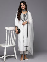 Thumbnail for Indo Era White Embroidered Straight Kurta Trousers With Dupatta Set - Distacart