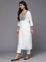 Thumbnail for Indo Era White Embroidered Straight Kurta Trousers With Dupatta Set - Distacart