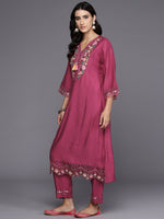 Thumbnail for Indo Era Pink Embroidered A-Line Kurta Trousers With Dupatta Set - Distacart