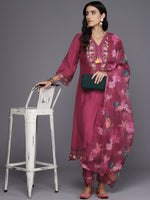 Thumbnail for Indo Era Pink Embroidered A-Line Kurta Trousers With Dupatta Set - Distacart