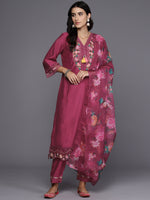 Thumbnail for Indo Era Pink Embroidered A-Line Kurta Trousers With Dupatta Set - Distacart