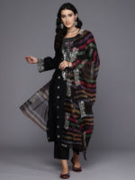 Thumbnail for Indo Era Black Embroidered Straight Kurta Trousers With Dupatta Set - Distacart