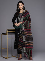 Thumbnail for Indo Era Black Embroidered Straight Kurta Trousers With Dupatta Set - Distacart