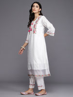 Thumbnail for Indo Era White Embroidered A-Line Kurta Trousers With Dupatta Set - Distacart