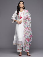 Thumbnail for Indo Era White Embroidered A-Line Kurta Trousers With Dupatta Set - Distacart