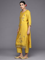 Thumbnail for Indo Era Yellow Embroidered Straight Kurta Trousers With Dupatta Set - Distacart