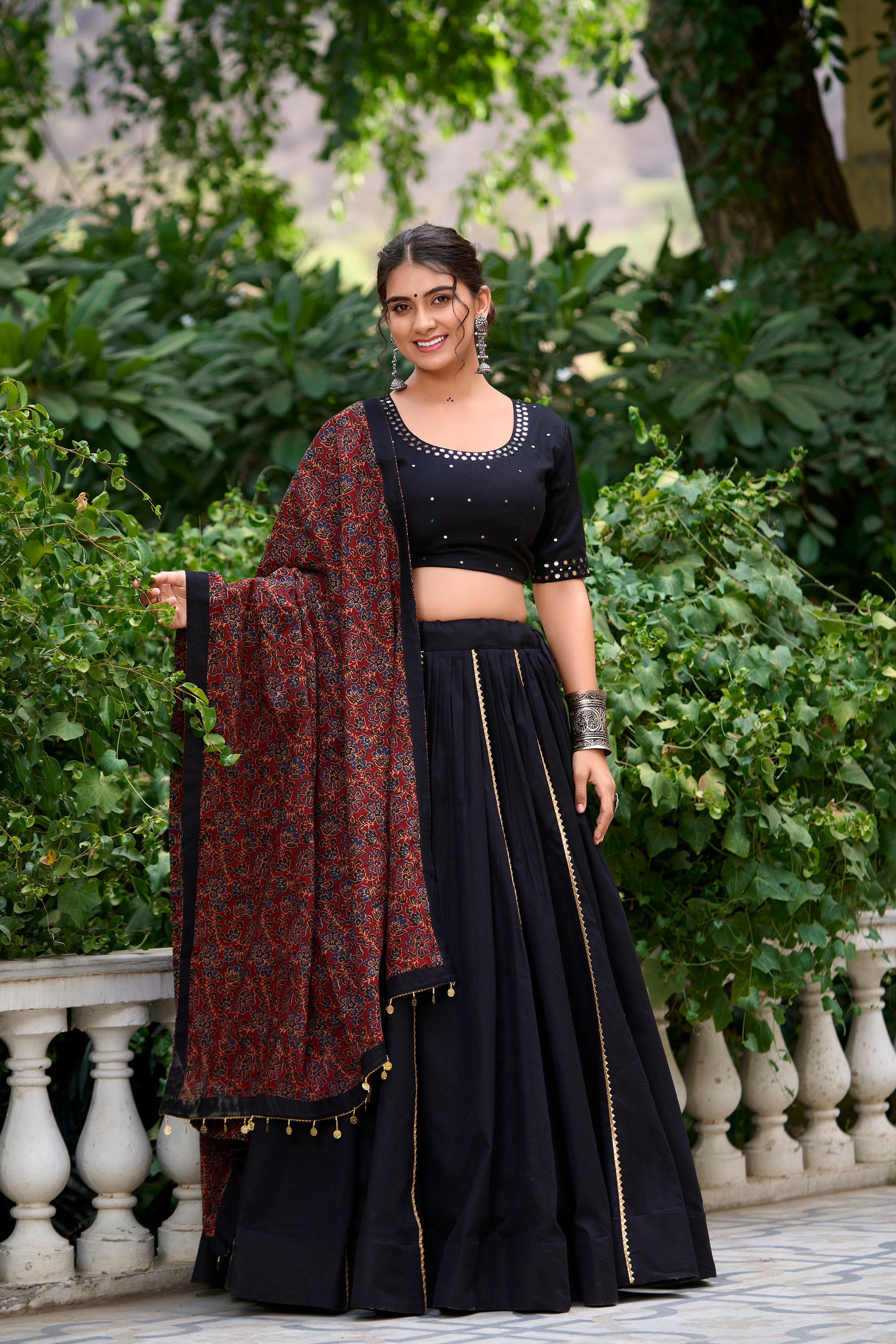 Lorenvalley Black Pure Cotton Plain With Gota Patti Touch Up Lehenga Choli - Distacart