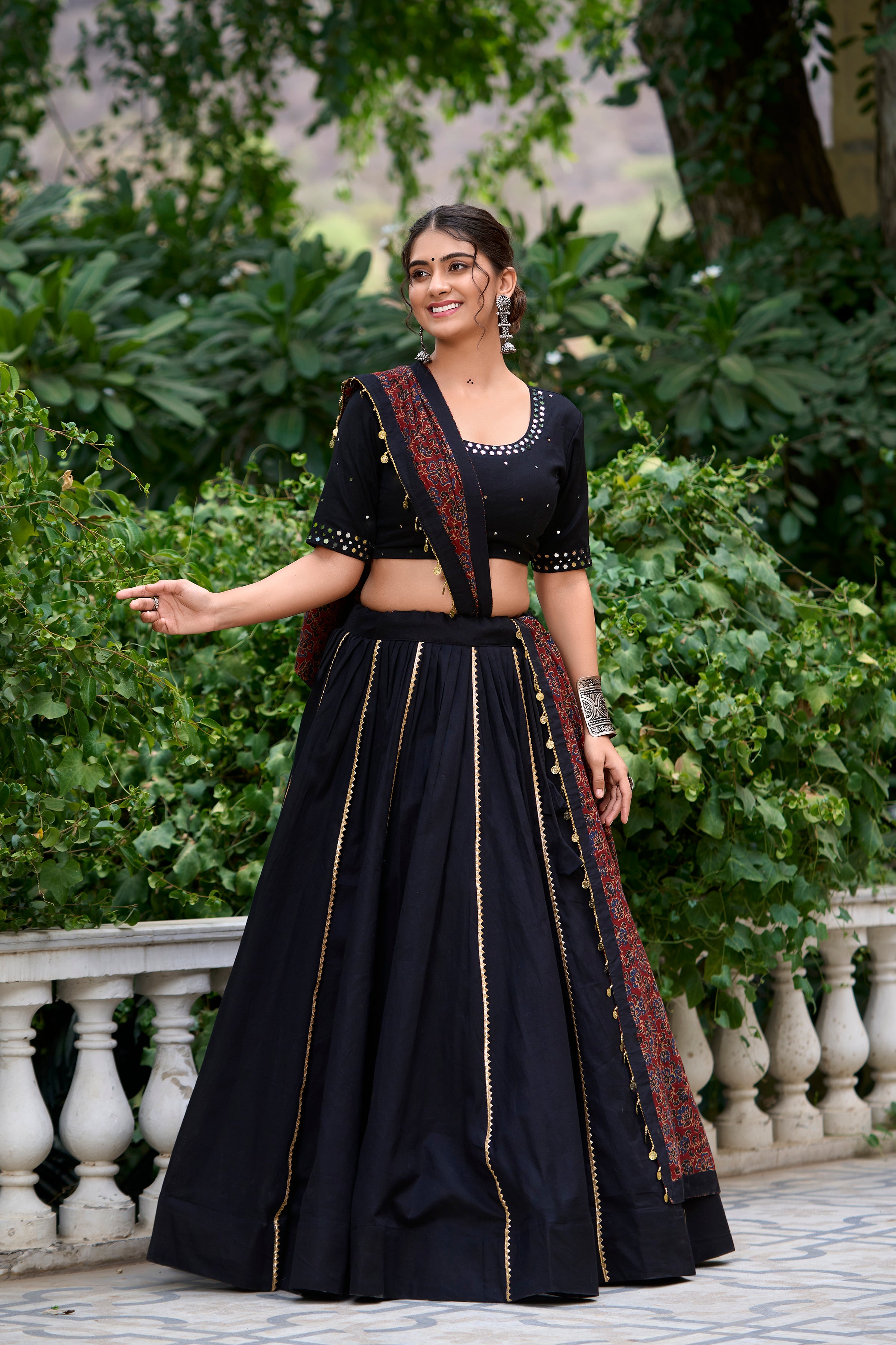 Lorenvalley Black Pure Cotton Plain With Gota Patti Touch Up Lehenga Choli - Distacart