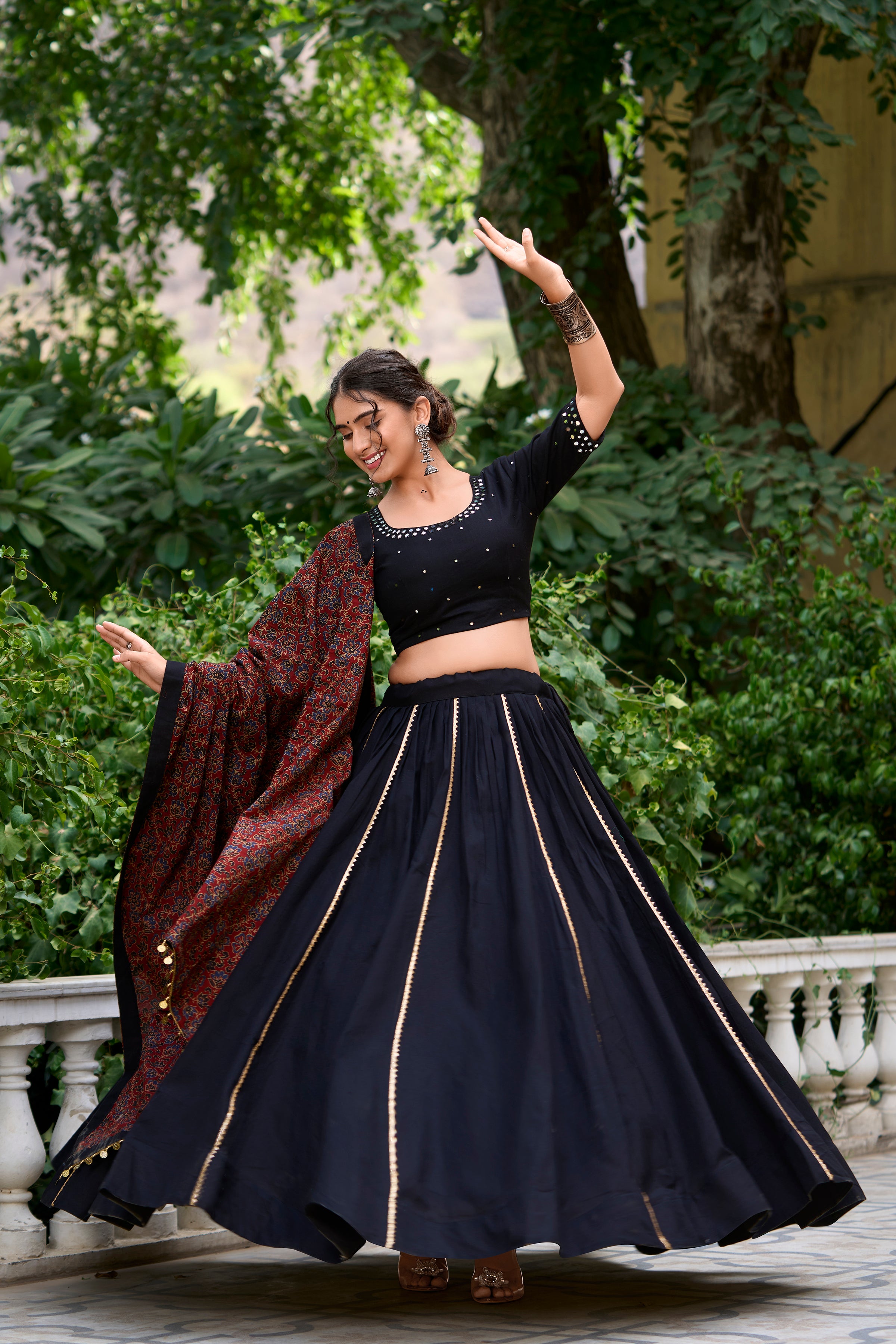 Lorenvalley Black Pure Cotton Plain With Gota Patti Touch Up Lehenga Choli - Distacart
