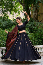 Thumbnail for Lorenvalley Black Pure Cotton Plain With Gota Patti Touch Up Lehenga Choli - Distacart