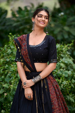 Thumbnail for Lorenvalley Black Pure Cotton Plain With Gota Patti Touch Up Lehenga Choli - Distacart