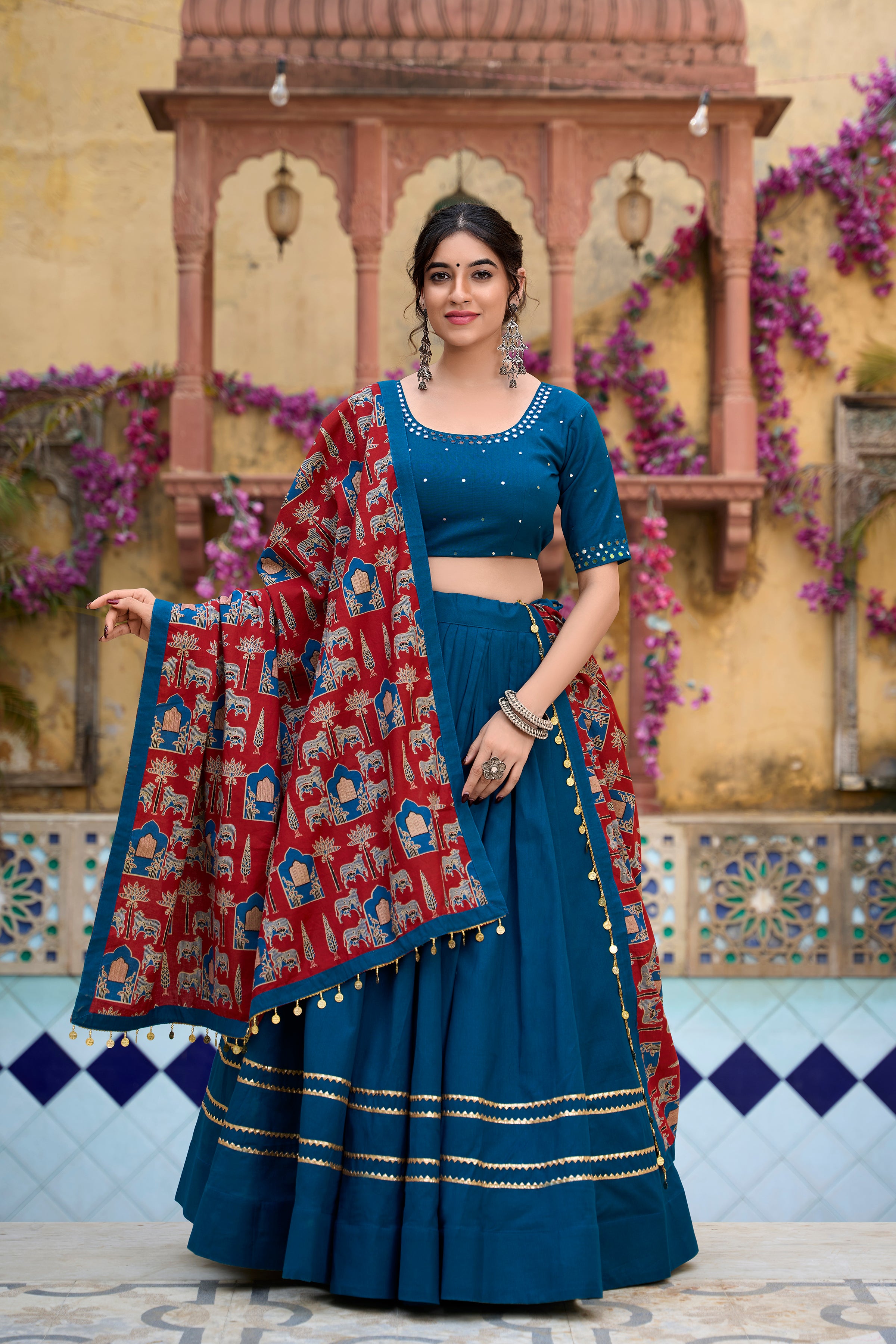 Lorenvalley Firozi Pure Cotton Plain With Gota Patti Touch Up Lehenga Choli - Distacart