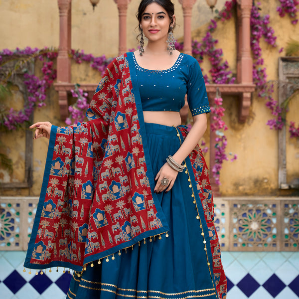 Lorenvalley Firozi Pure Cotton Plain With Gota Patti Touch Up Lehenga Choli - Distacart