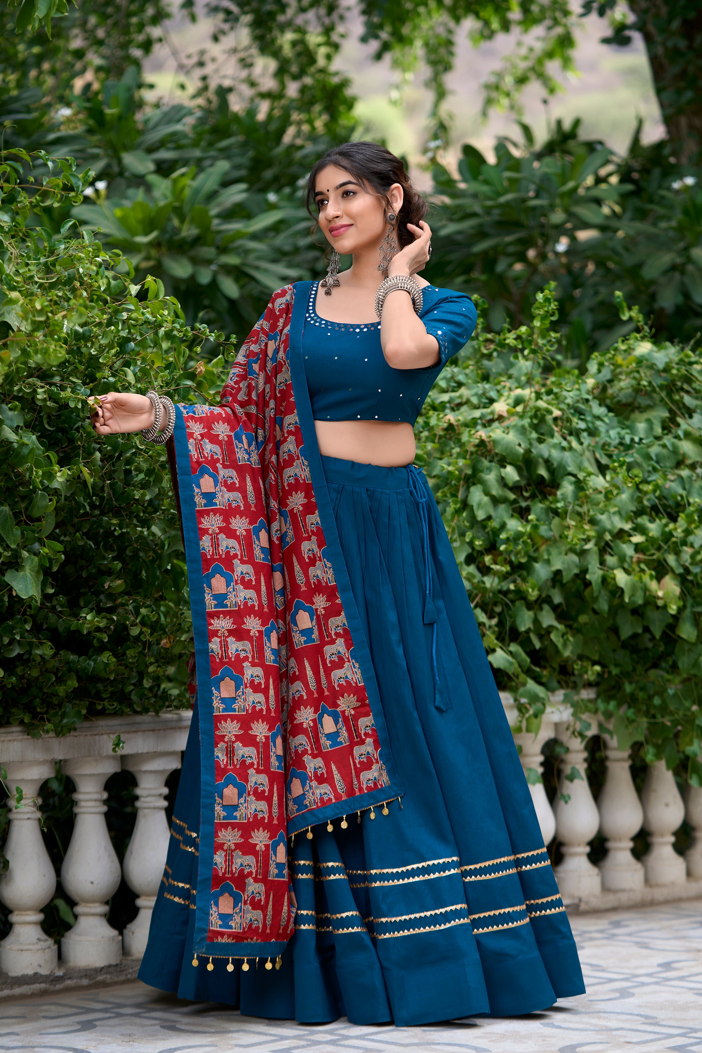 Lorenvalley Firozi Pure Cotton Plain With Gota Patti Touch Up Lehenga Choli - Distacart