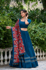 Thumbnail for Lorenvalley Firozi Pure Cotton Plain With Gota Patti Touch Up Lehenga Choli - Distacart