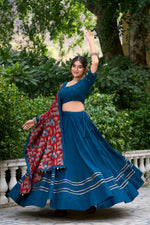 Thumbnail for Lorenvalley Firozi Pure Cotton Plain With Gota Patti Touch Up Lehenga Choli - Distacart