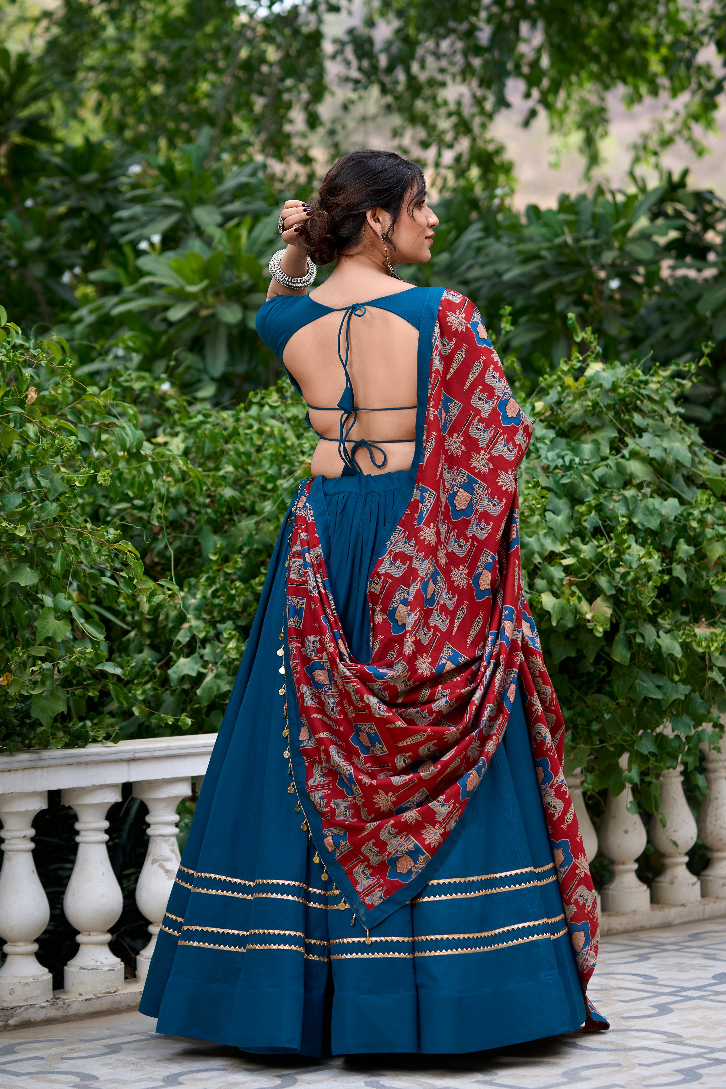 Lorenvalley Firozi Pure Cotton Plain With Gota Patti Touch Up Lehenga Choli - Distacart