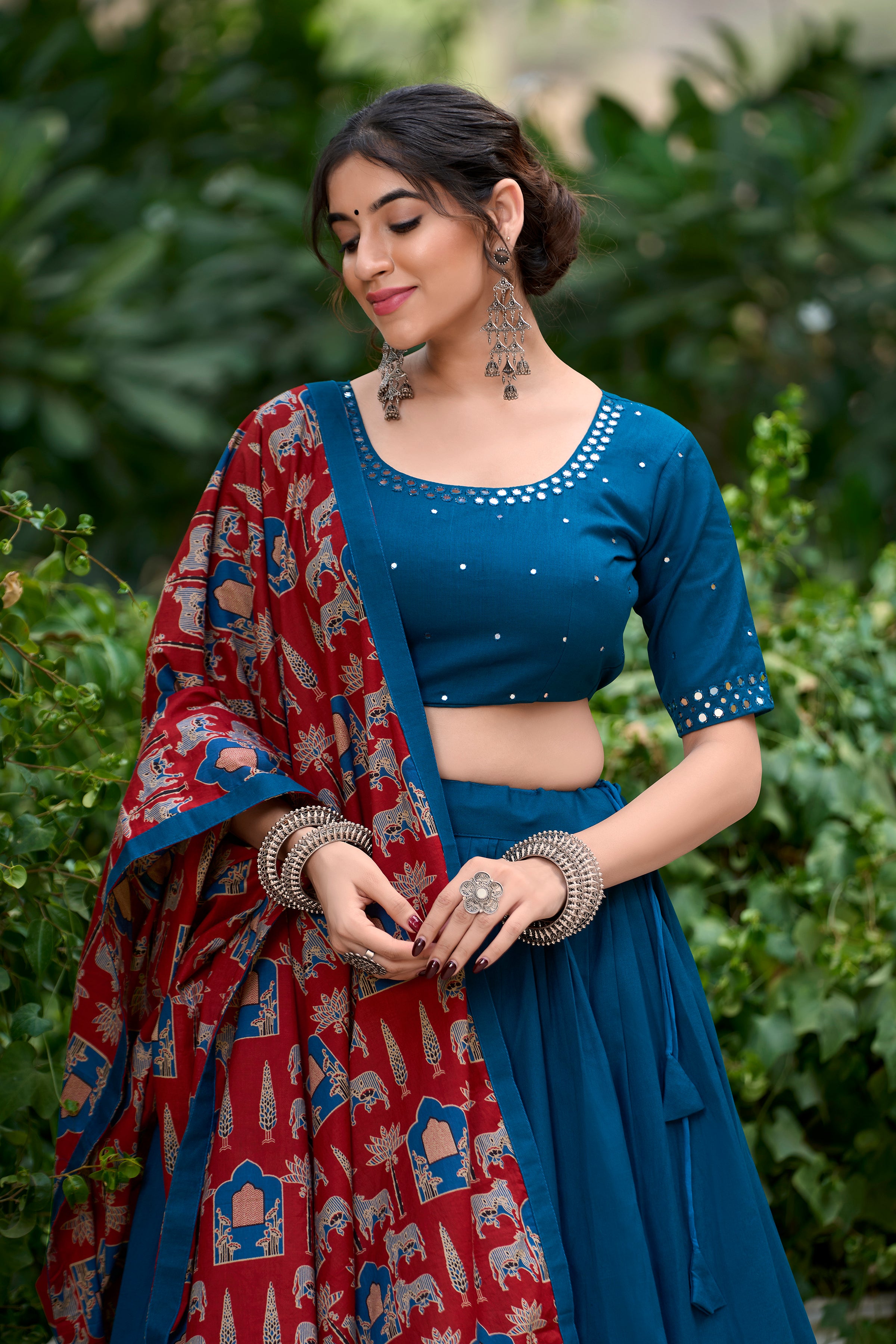 Lorenvalley Firozi Pure Cotton Plain With Gota Patti Touch Up Lehenga Choli - Distacart
