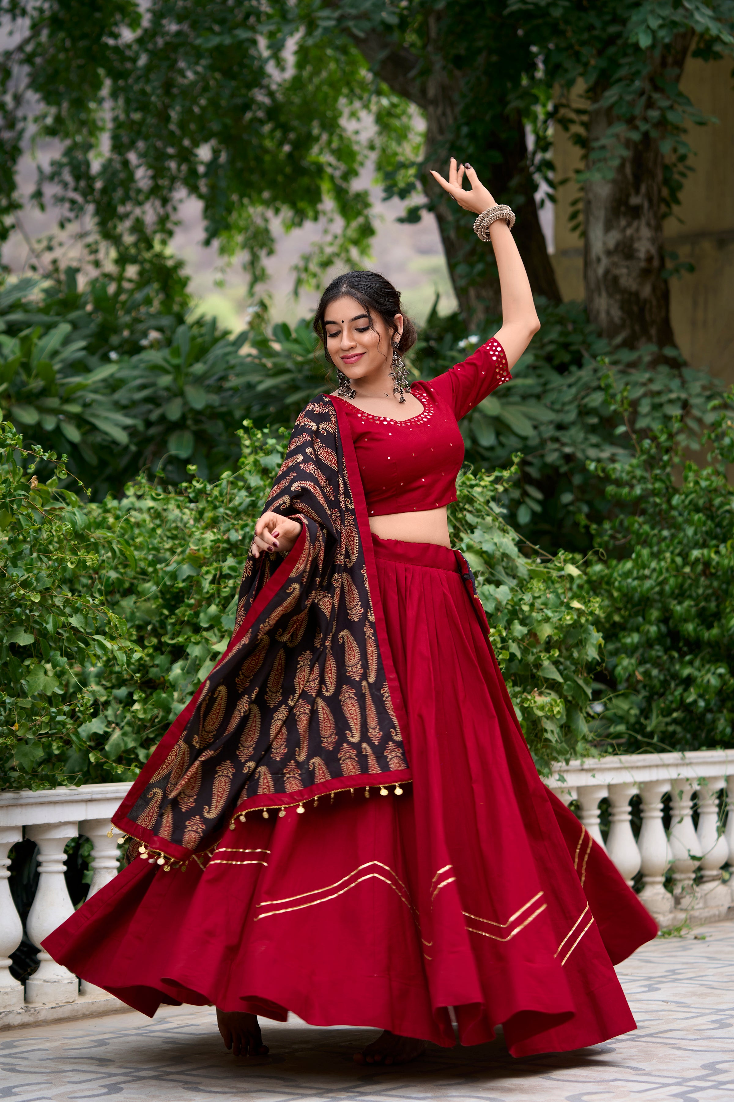 Lorenvalley Maroon Pure Cotton Plain With Gota Patti Touch Up Lehenga Choli - Distacart