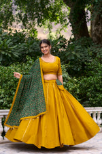 Thumbnail for Lorenvalley Mustard Pure Cotton Plain With Gota Patti Touch Up Lehenga Choli - Distacart